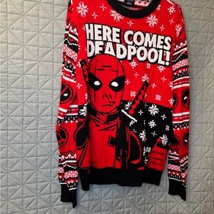 Marvel Deadpool Red and Black Holiday Crewneck Sweater GameStop Exclusive